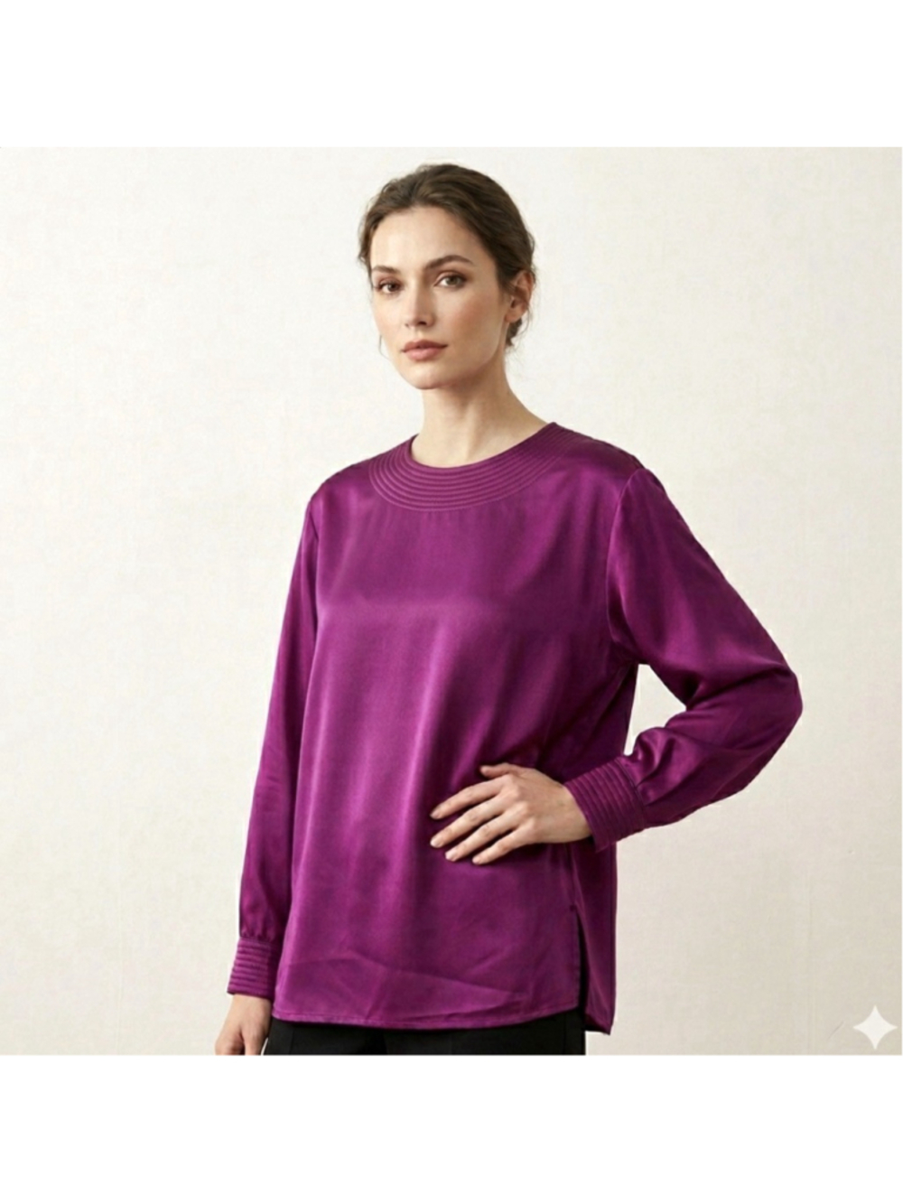 Louis Féraud Vintage Silk-Style Jewel-Tone Pink Elegant Designer Top Sz US 10